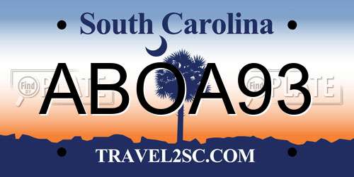 ABOA93 South Carolina License Plate