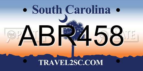 ABR458 South Carolina License Plate