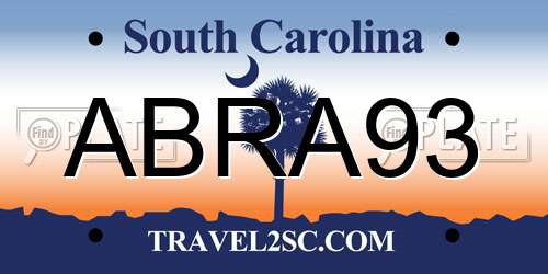ABRA93 South Carolina License Plate