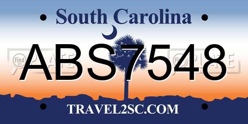 ABS7548 South Carolina License Plate