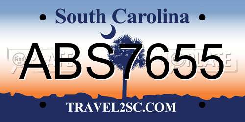 ABS7655 South Carolina License Plate