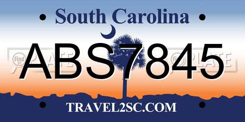ABS7845 South Carolina License Plate