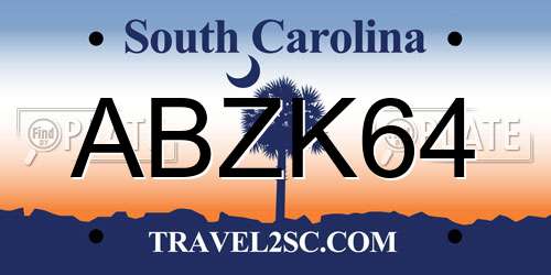 ABZK64 South Carolina License Plate