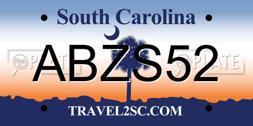 ABZS52 South Carolina License Plate