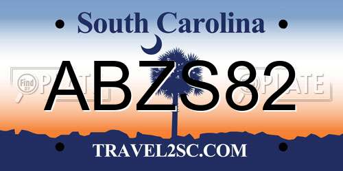 ABZS82 South Carolina License Plate