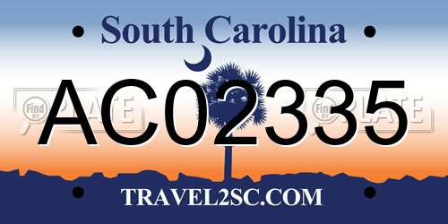 AC02335 South Carolina License Plate
