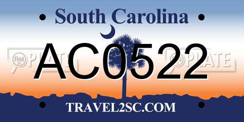 AC0522 South Carolina License Plate