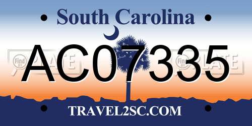 AC07335 South Carolina License Plate