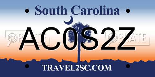 AC0S2Z South Carolina License Plate