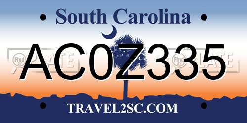 AC0Z335 South Carolina License Plate
