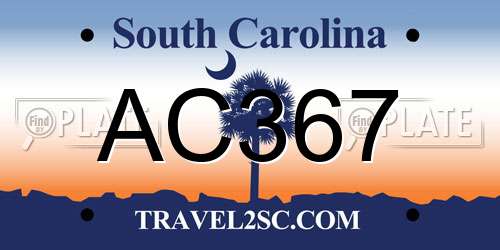 AC367 South Carolina License Plate