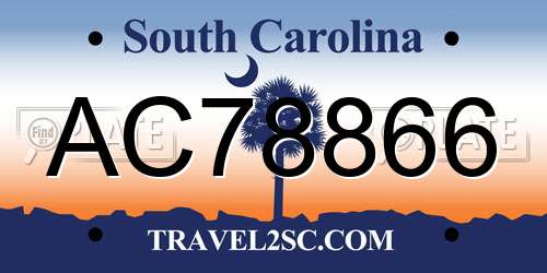 AC78866 South Carolina License Plate
