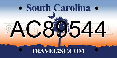 AC89544 South Carolina License Plate