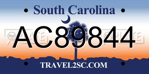AC89844 South Carolina License Plate