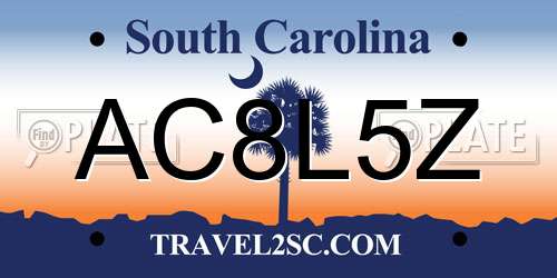 AC8L5Z South Carolina License Plate
