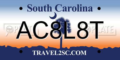 AC8L8T South Carolina License Plate