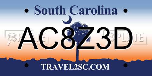 AC8Z3D South Carolina License Plate