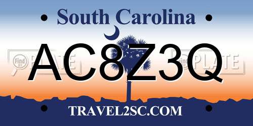 AC8Z3Q South Carolina License Plate