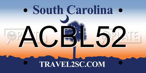 ACBL52 South Carolina License Plate