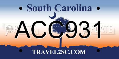 ACC931 South Carolina License Plate