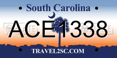 ACE1338 South Carolina License Plate
