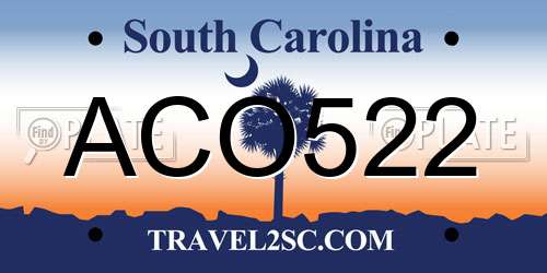 ACO522 South Carolina License Plate
