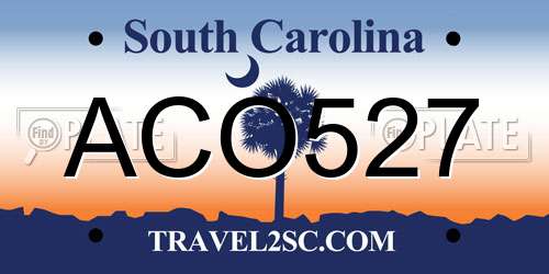 ACO527 South Carolina License Plate
