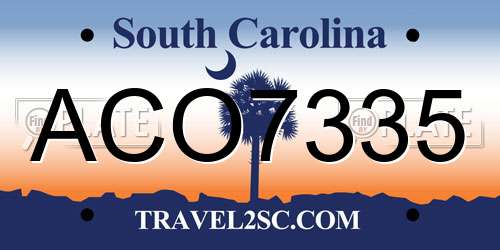 ACO7335 South Carolina License Plate