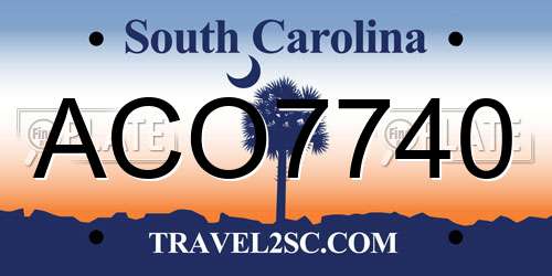 ACO7740 South Carolina License Plate