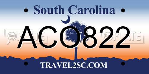 ACO822 South Carolina License Plate