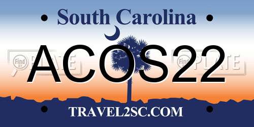 ACOS22 South Carolina License Plate