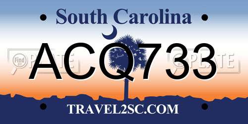 ACQ733 South Carolina License Plate