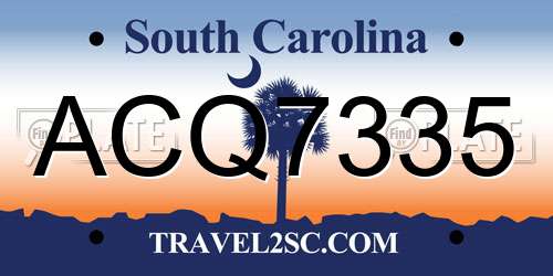 ACQ7335 South Carolina License Plate