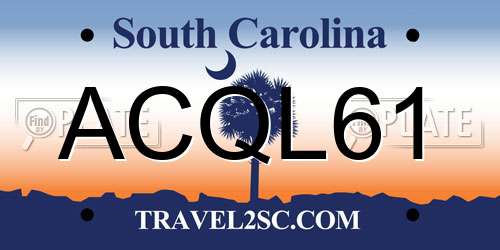 ACQL61 South Carolina License Plate