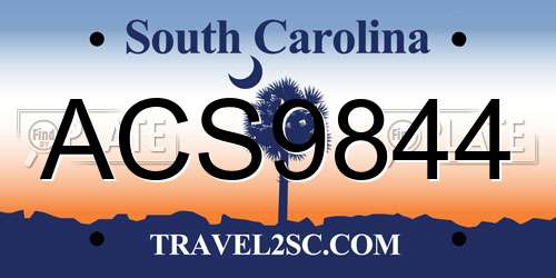 ACS9844 South Carolina License Plate