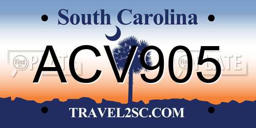 ACV905 South Carolina License Plate