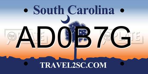 AD0B7G South Carolina License Plate