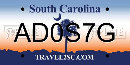 AD0S7G South Carolina License Plate