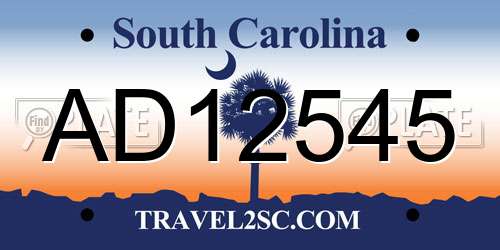 AD12545 South Carolina License Plate