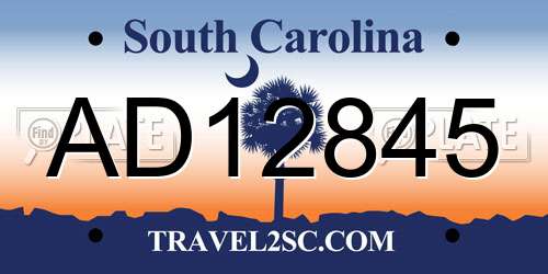 AD12845 South Carolina License Plate