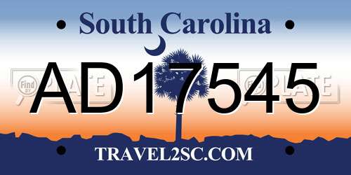 AD17545 South Carolina License Plate
