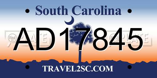 AD17845 South Carolina License Plate