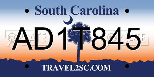 AD1T845 South Carolina License Plate