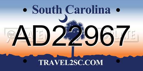 AD22967 South Carolina License Plate