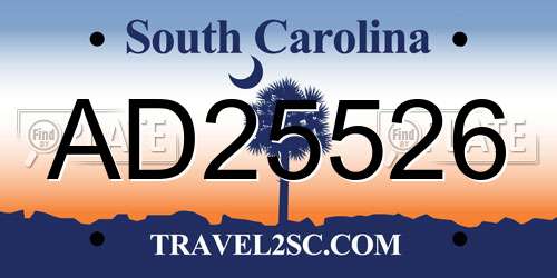 AD25526 South Carolina License Plate
