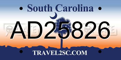 AD25826 South Carolina License Plate