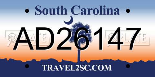 AD26147 South Carolina License Plate