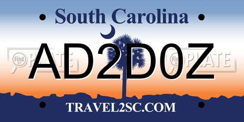 AD2D0Z South Carolina License Plate