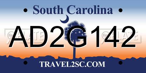 AD2G142 South Carolina License Plate