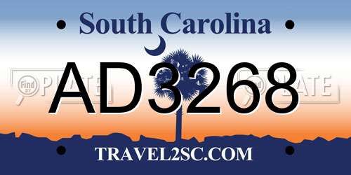AD3268 South Carolina License Plate